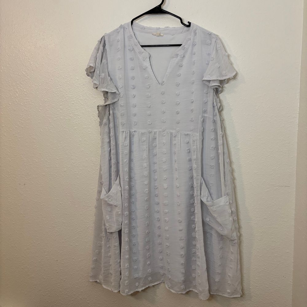 Jodifl Short Light Blue Gray Dress Pockets Plus Sz 2X